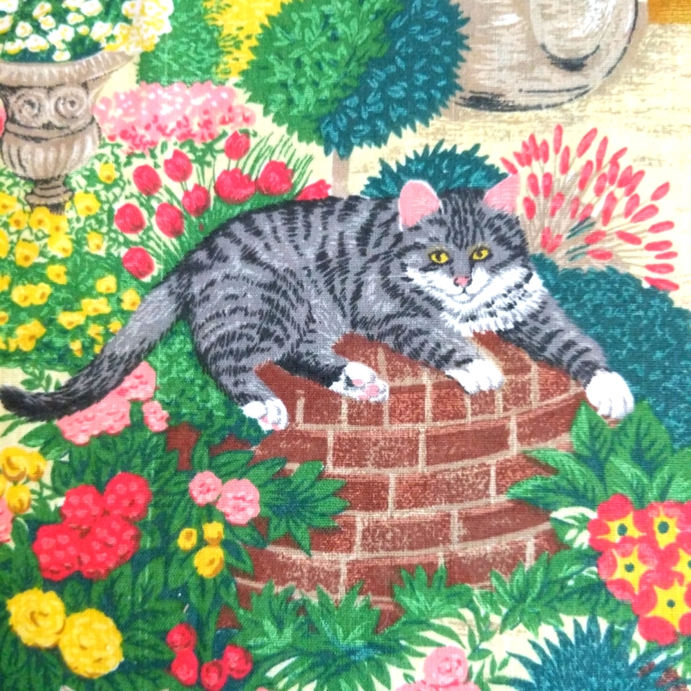 Kitty Fabric Cats & Flowers Material